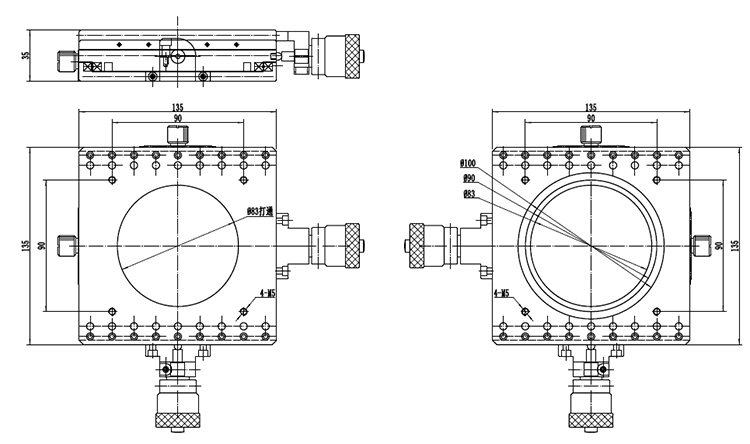 手動(dòng)XY平移臺(tái) 中空平臺(tái) 中空位移臺(tái) 兩軸平臺(tái)PT-XY135