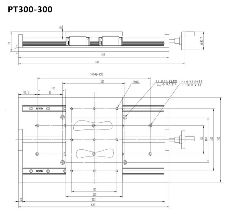 PT300 手動平移臺大臺面承載大100公斤位移臺手搖滑臺
