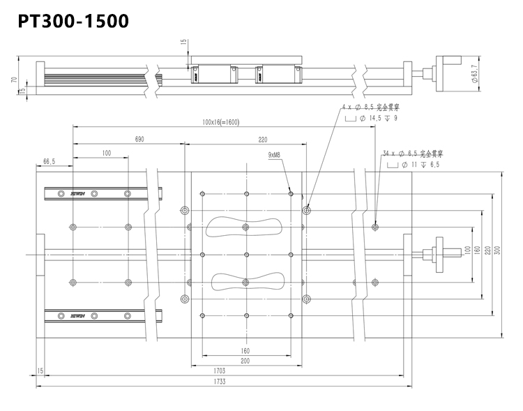 PT300 手動平移臺大臺面承載大100公斤位移臺手搖滑臺